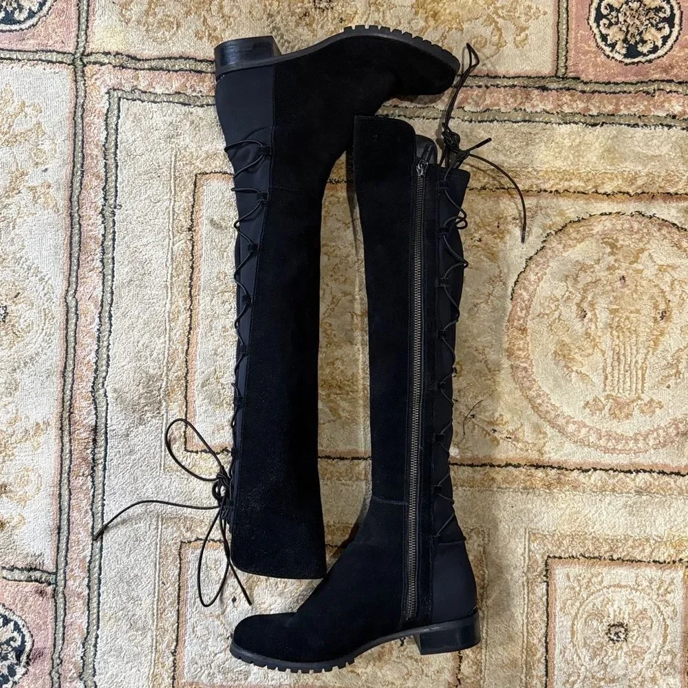 Michael Kors Skye Women’s Sz 6M Black Suede Rear Lace Zip Over-the-Knee Boots
